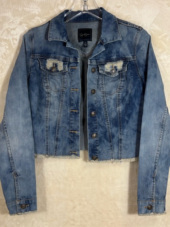 Jessica Simpson Jackets & Blazers - Jessica Simpson Distressed Light Blue Cropped Denim Jacket